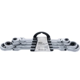 Dupla racsnis csillagkulcs-készlet hajlítható E-profilú fejekkel