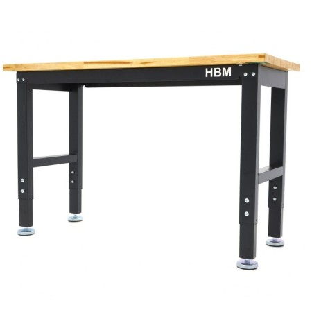 Munkaasztal tömörfa lappal, 122 cm-re állítható magassággal