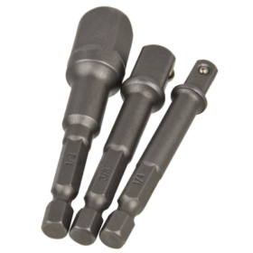 3 darabos adapterkészlet fúrógéphez, 1/4”, 3/8”, 1/2”-es négyszögletes behajtással