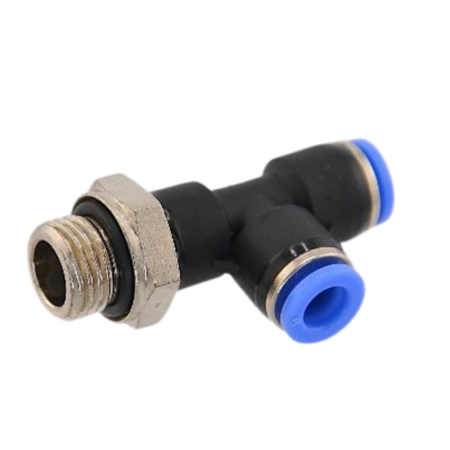 T-alakú pneumatikus gyorscsatlakozó, 8 mm × 8 mm × 1/4″ külső menet